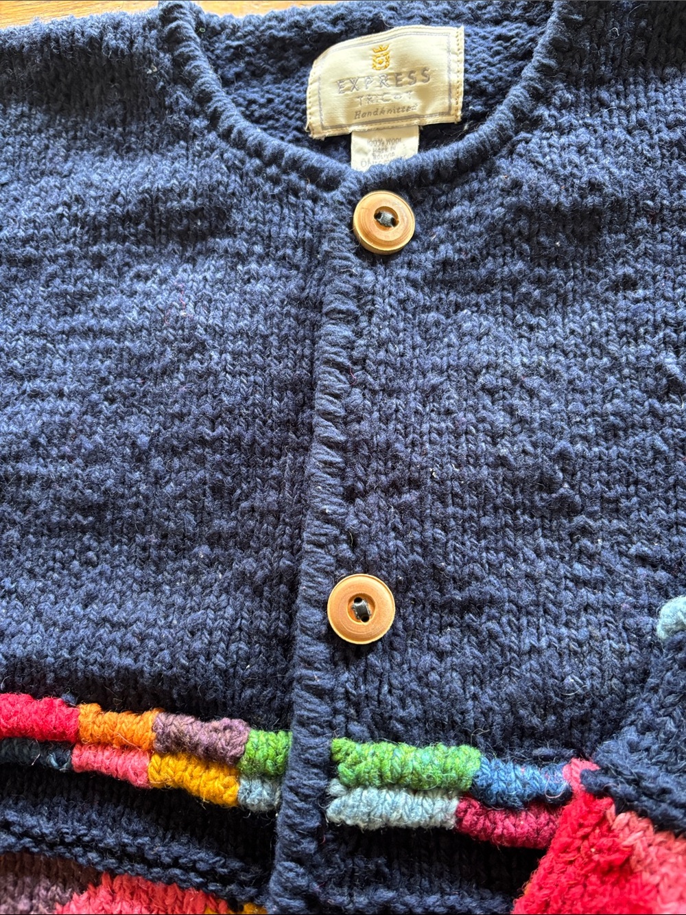 VTG Express Tricot HandKnit Wool Cardigan Sweater Chunky Colorful Geometric Boho - Picture 5 of 16